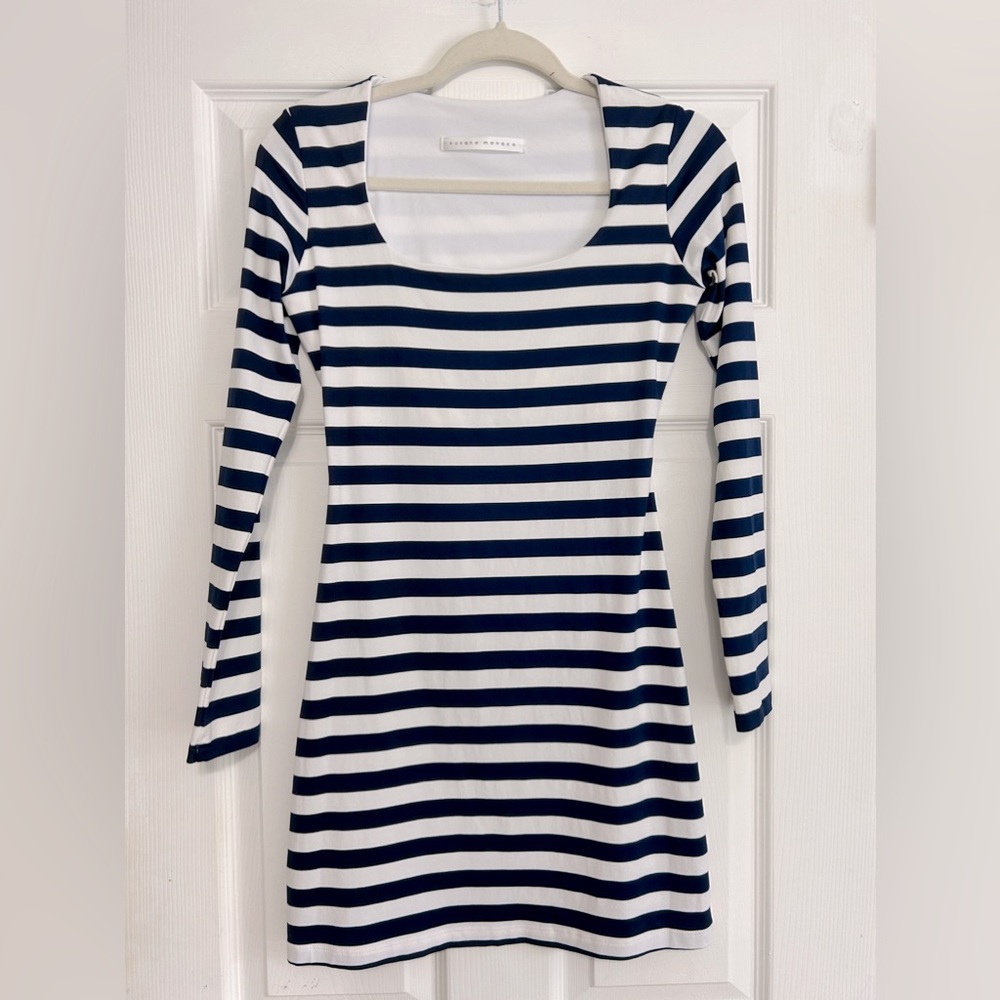 Susana Monaco square neck navy and white striped long sleeve mini dress